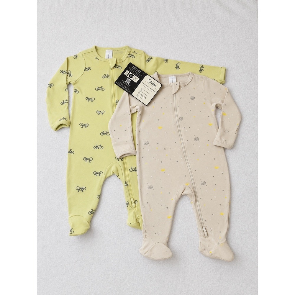 Modern Moments by Gerber 0-3M Viscose Sleeper 2-Pack Bicycle Space Green Beige